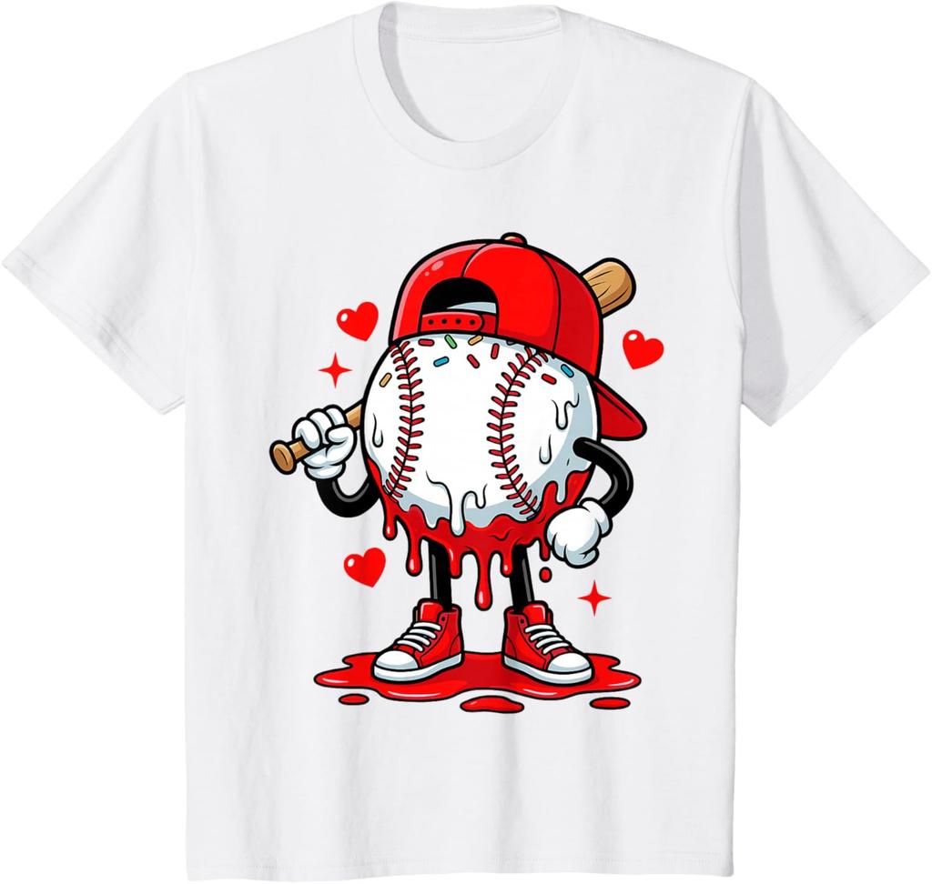 2026 New Baseball Drip Icecream Apparel Valentine TShirt Mens and Womens Pure Cotton TShirt Fashion Casual Couples Clothing