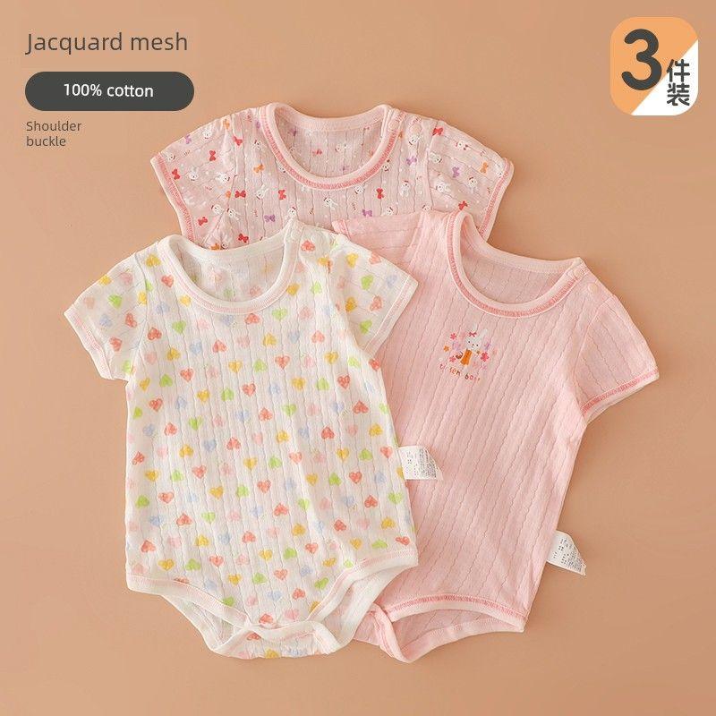 Japanese-Style Baby Romper, Pure Cotton, Thin, Breathable Mesh, Short-Sleeve Jumpsuit for Baby Girls, Summer