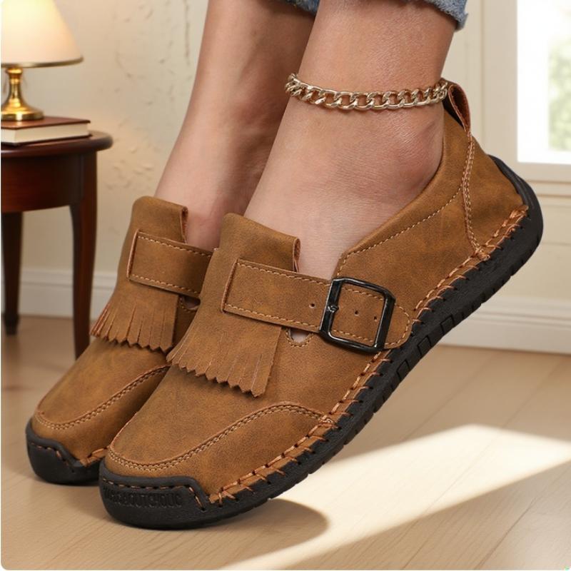 Damen Braune Slipper Design Fransen Schnalle Trendige Damen Slipper Weiches Kunstleder Bequeme Passform Sneakers Damen