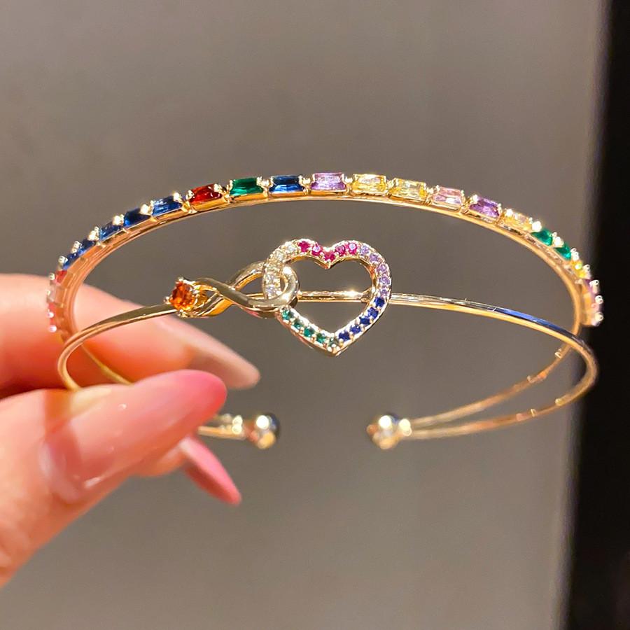 Fashion Heart Pendant Bracelet With Zirconia In Gold Plating For Womens Elegant Jewelry