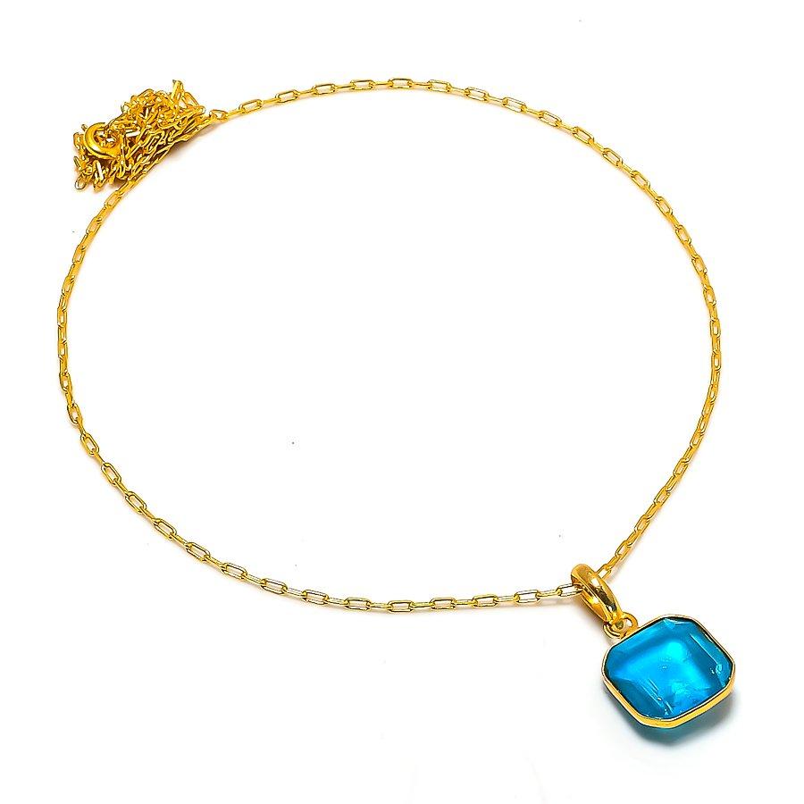 Gemma Topazio Blu Gioiello Fatto a Mano in Argento Sterling 925 Collana 20" GK-7555