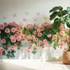 Spring Pink Flowers Fence Wall Decal Removable Floral Wall Art Murals Peel And Stick