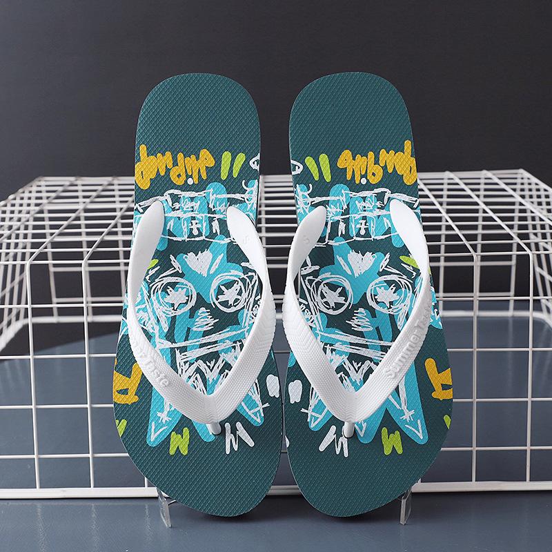 New Flip-flops Men's Summer Trend Outer Wear Flats Personalized Totem Pinch Beach Slippers