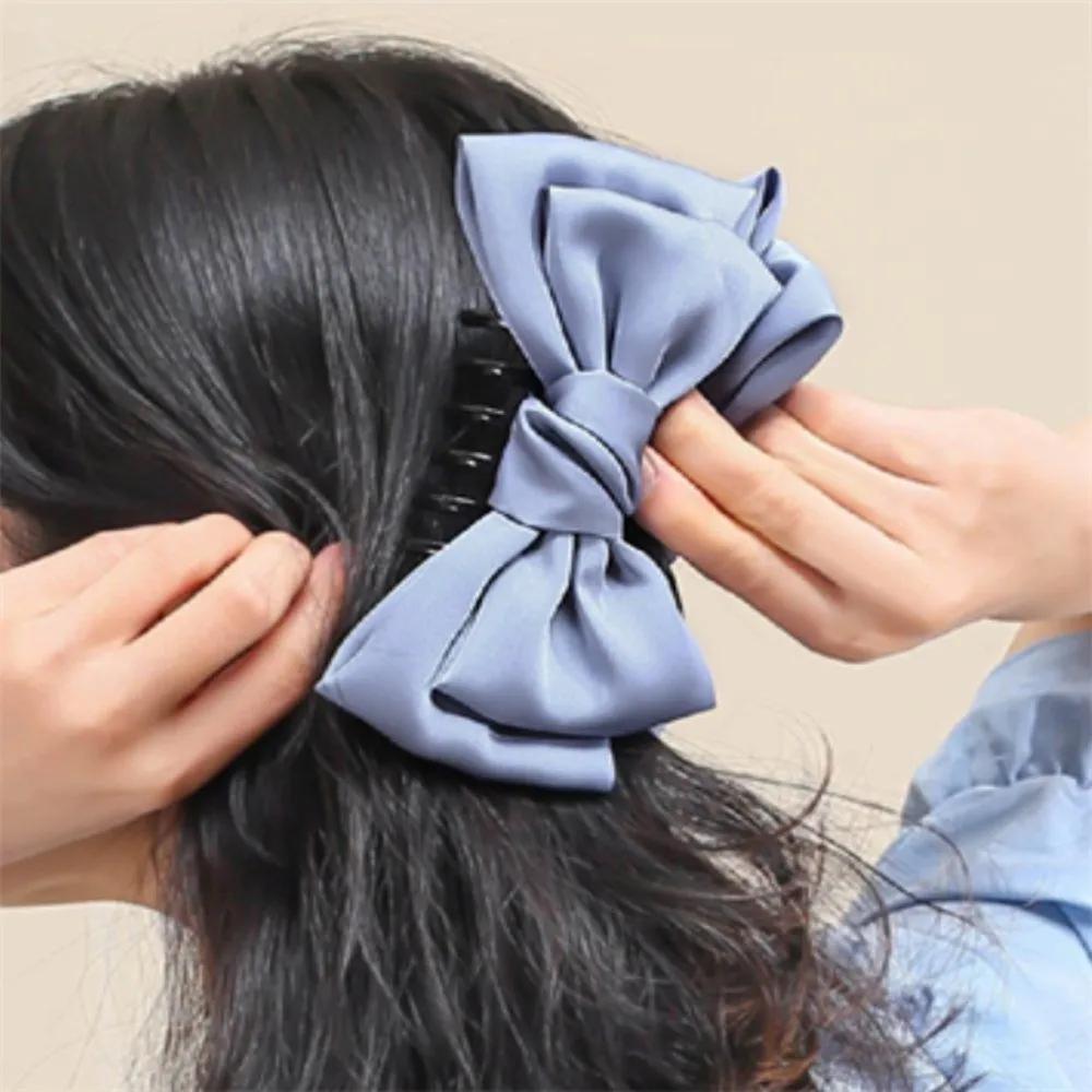 Silk ribbon hair clip, indigo giant hair clip, long hair clip