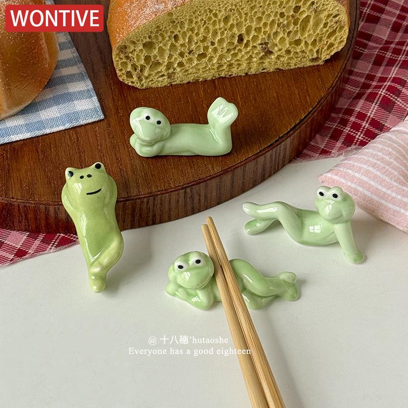 Creative Ceramic Funny Frog Chopstick Holder Cutlery Stand Spoon Fork Rest Tableware Restaurant Utensil Kitchen Tools Home Decor