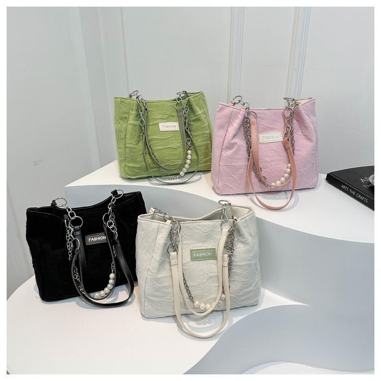 Spring New Arrival Large Capacity Pearl Chain Oxford Street Style Tote Bag