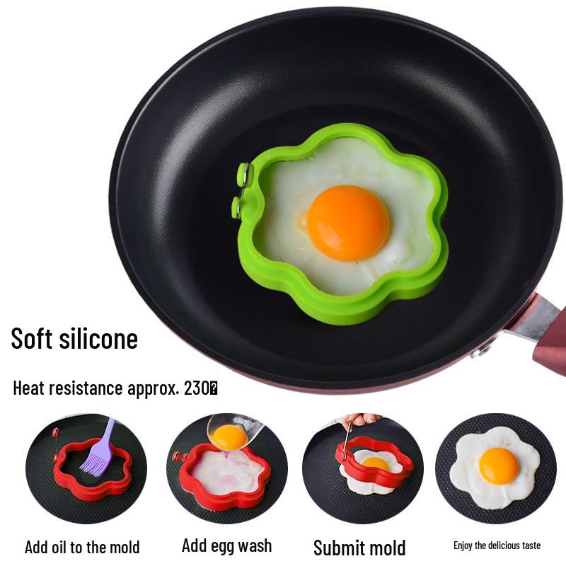 Cartoon Heart-Shaped Silicone Egg Frying Pan Ring with Handle - Nonstick Pancake Mold Cooking Tool