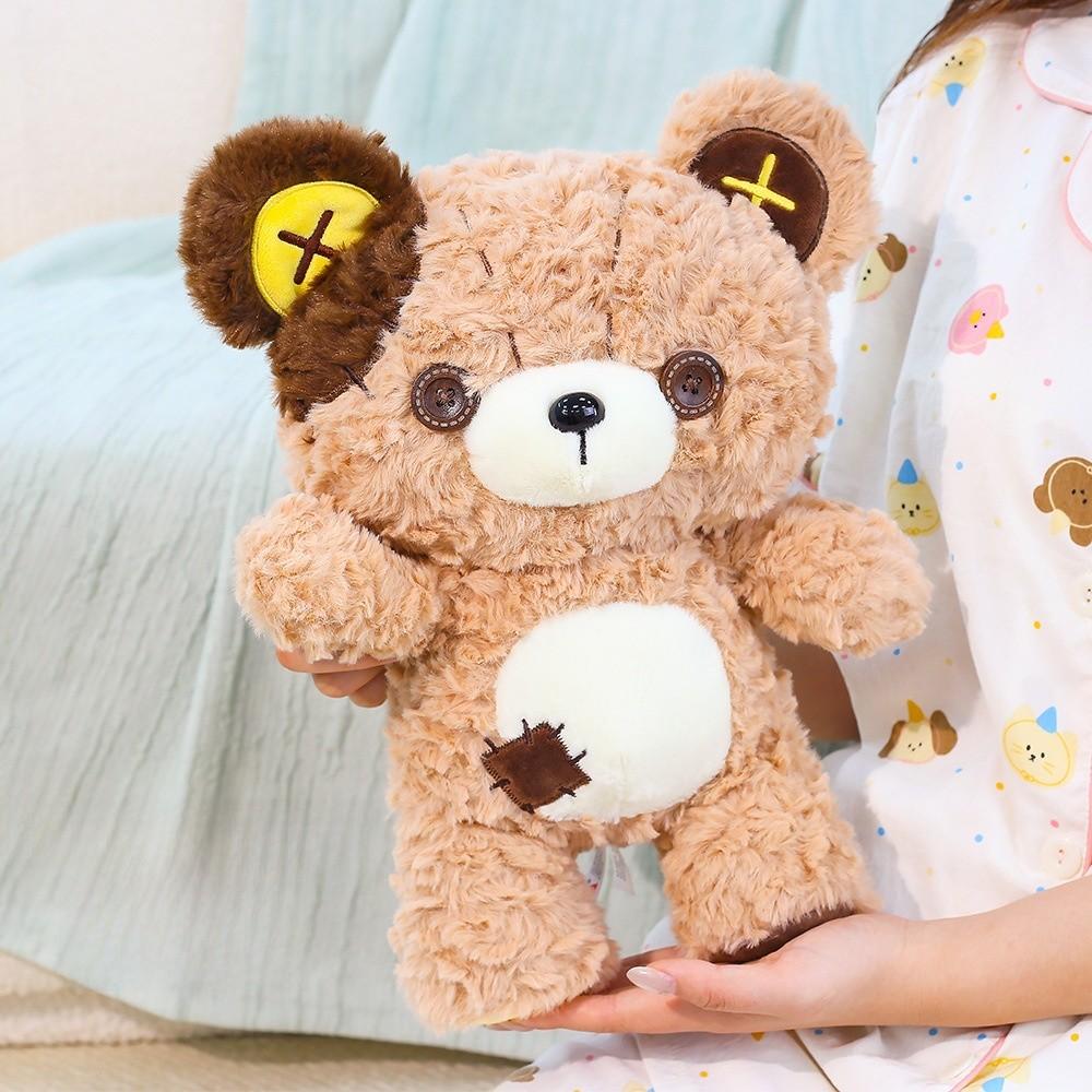 Plush Bear Soft Toy With Button Patches For Kids And Gift Giving
