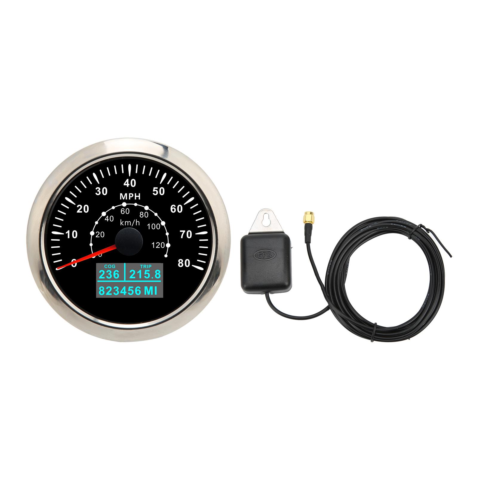 85mm   GPS Speedometer Gauge Waterproof Odometer 80MPH 120KMCelsiusH with Colorful Backlight for Car Boat RV Yacht