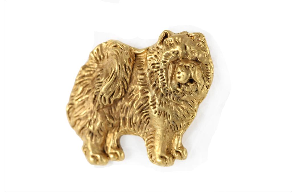 Chow Chow - Broche de cachorro em caixa decorativa, pino elegante banhado a ouro, pino de lapela da marca Art-Dog