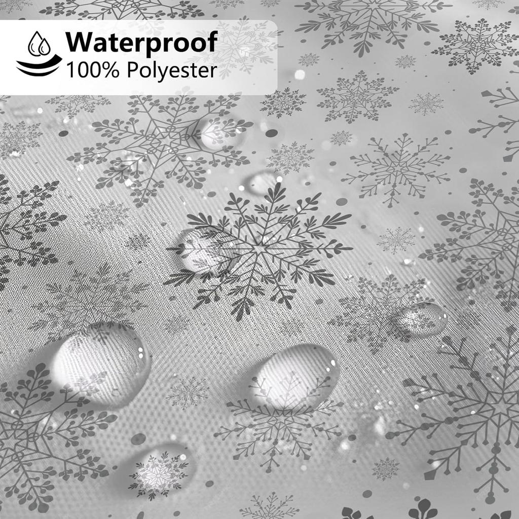 Winter Snowflake Gray White Shower Curtain Pattern Snow Shower Curtain Bathroom Christmas Decor Waterproof Polyester Fabric With