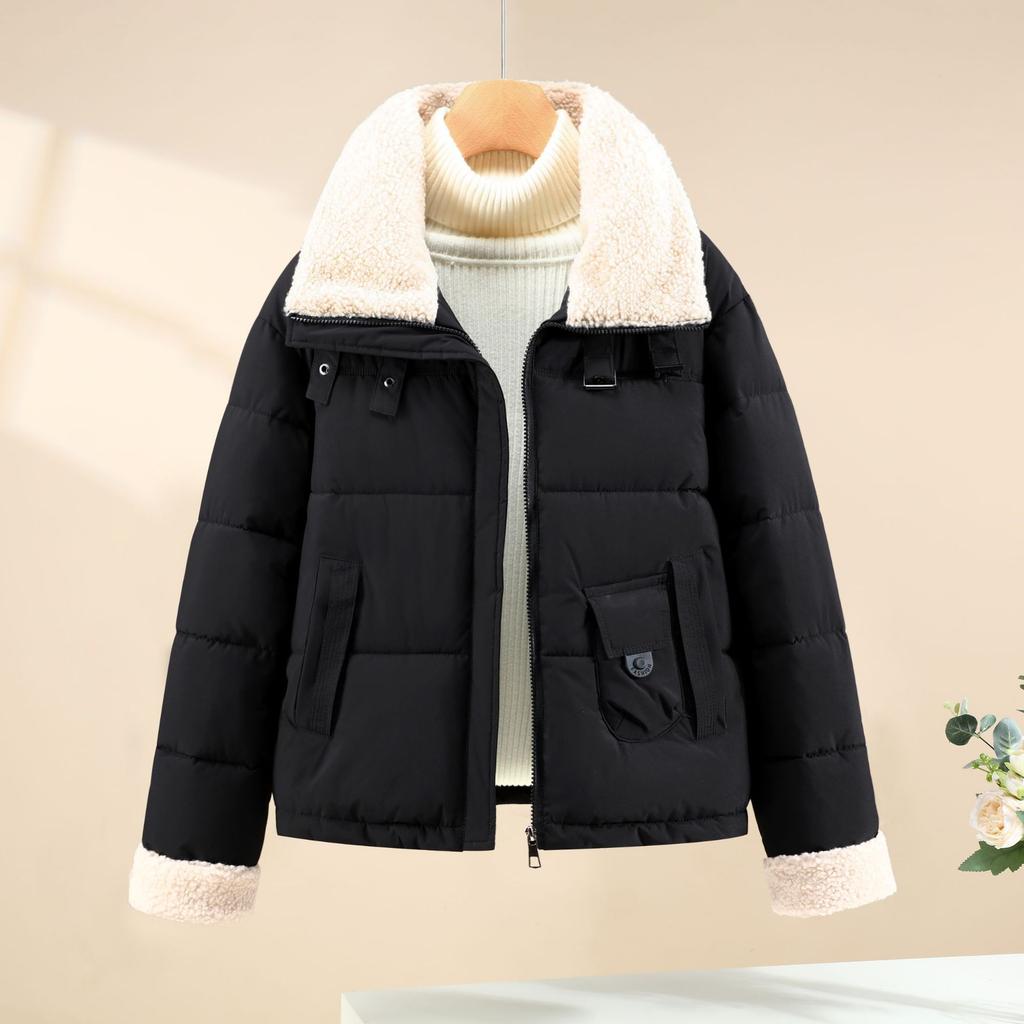 Cotton Coat Women's Short Lapel Loose Cotton Jacket Winter Thickened Fashionable Lamb Wool Coat Small Person Cotton Coat
