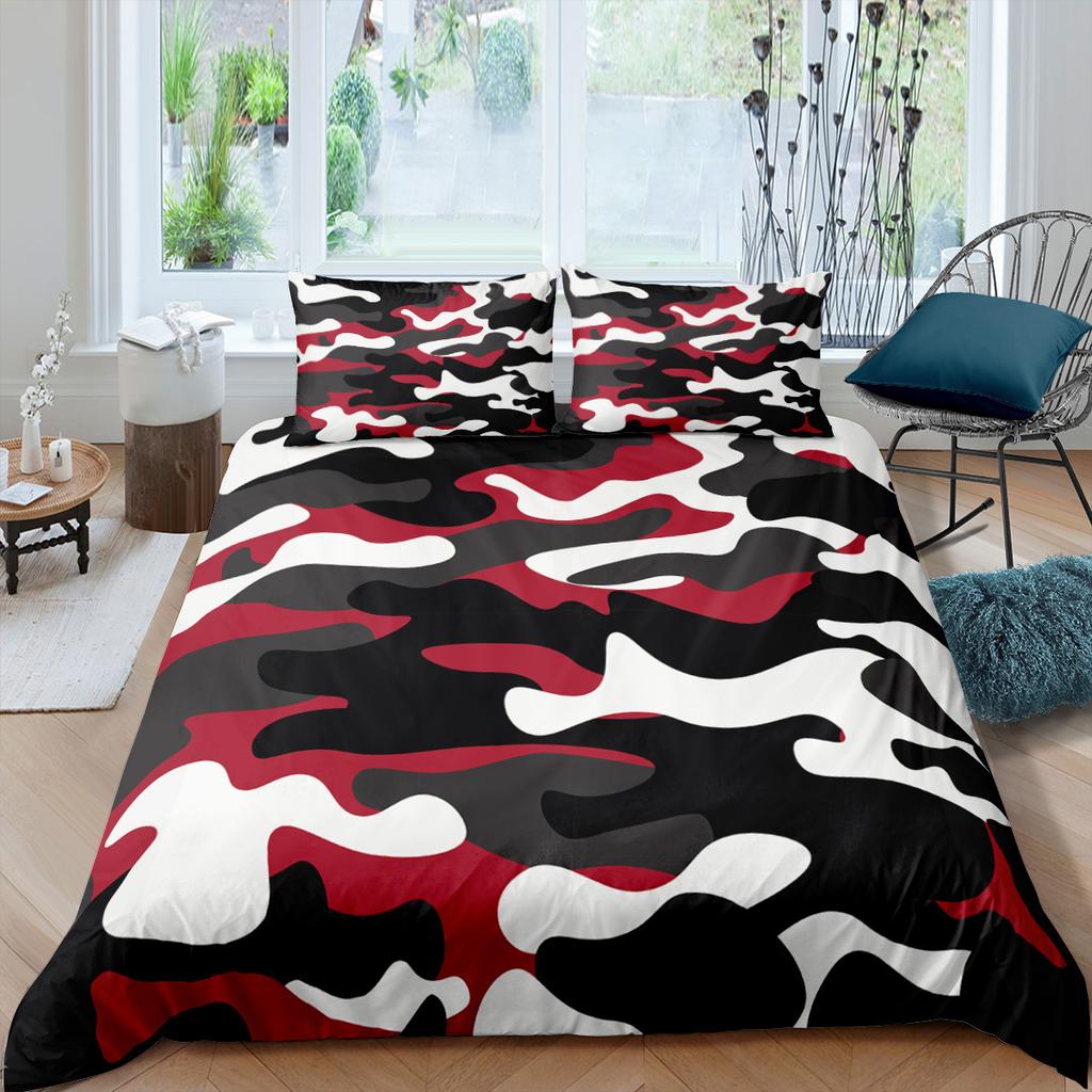 Camo Duvet Cover Set Vibrant Camouflage Lattice Like Service Theme Modern Design King Size For Boys Girl Polyester Bedding Set