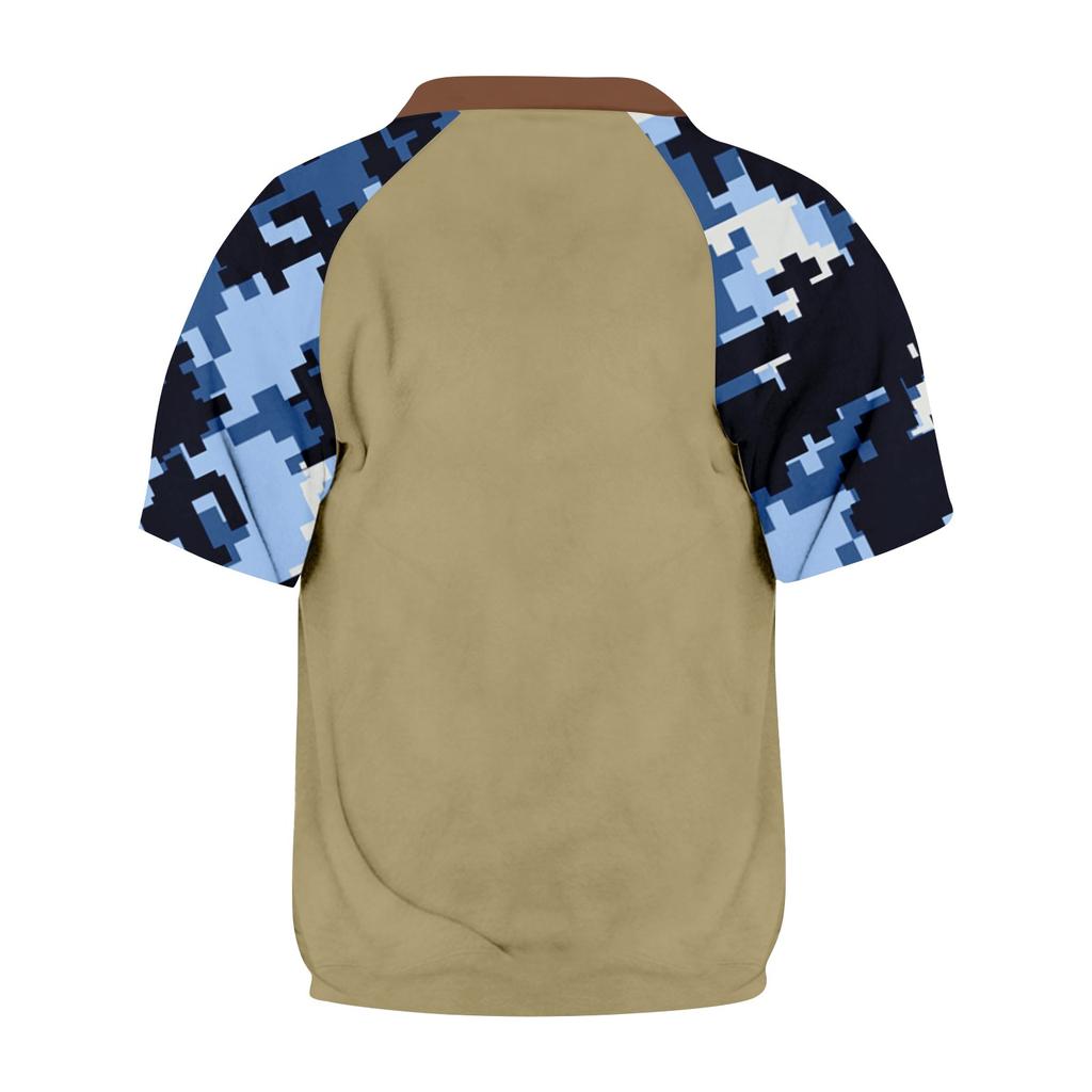 Men's Summer Camouflage Color Casual T-shirt Sports Breathable Zipper Collar Top