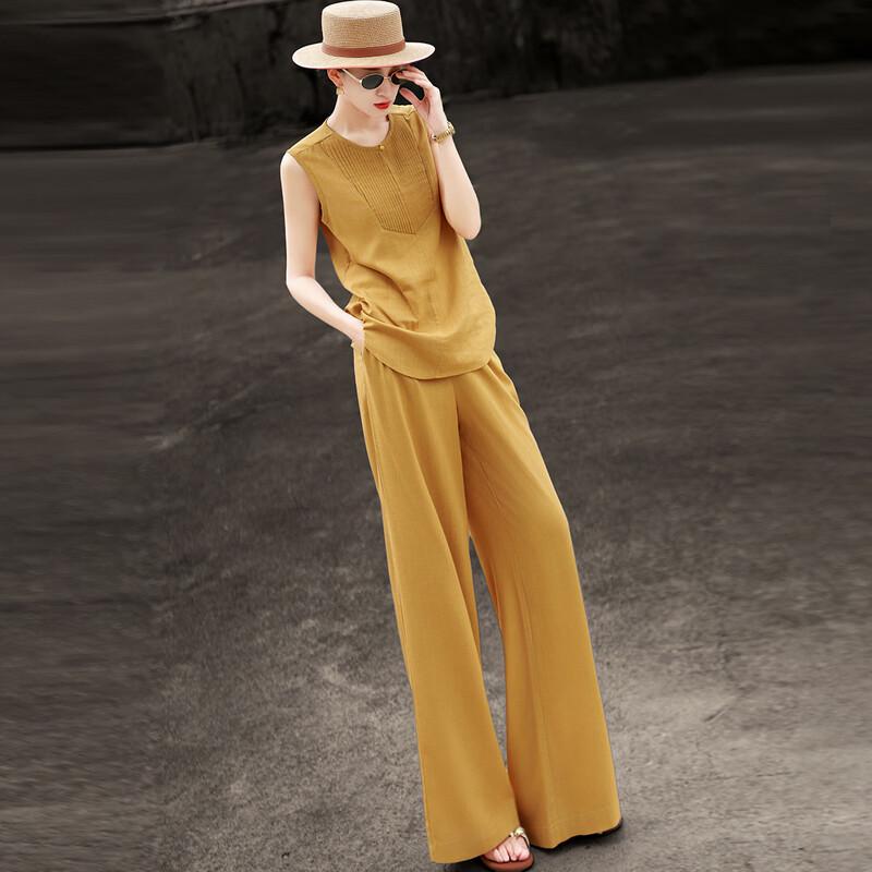 Lanseer Elegant Linen Sleeveless Two-Piece Set XL