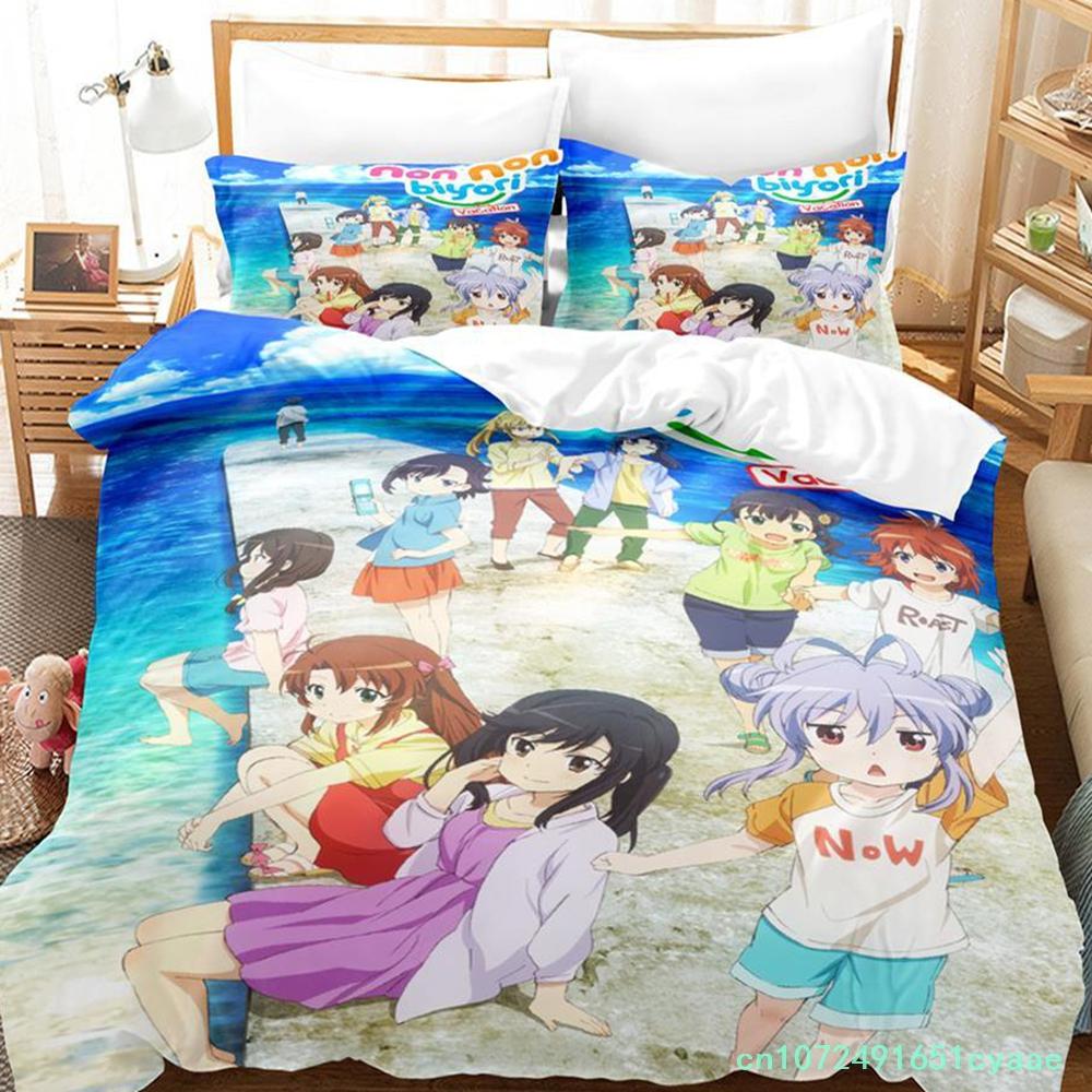 Non Non Biyori Bedding Set Single Twin Full Queen King Size Bed Set Adult Kid Bedroom Duvetcover Sets Anime Parure De Lit Bed