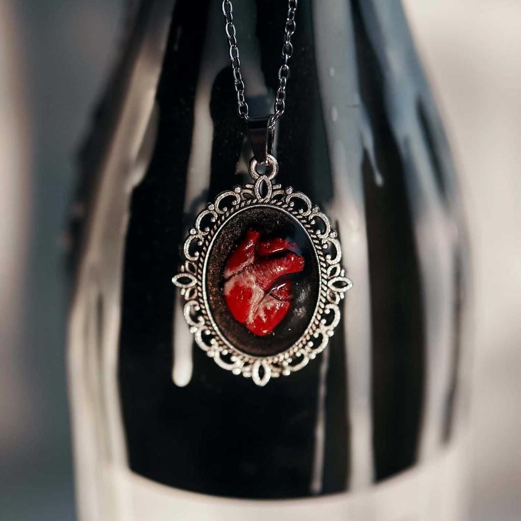 Collana Ciondolo Cuore di Vampiro Gotico Con Catena a Maglia in Lega per Uomo e Donna