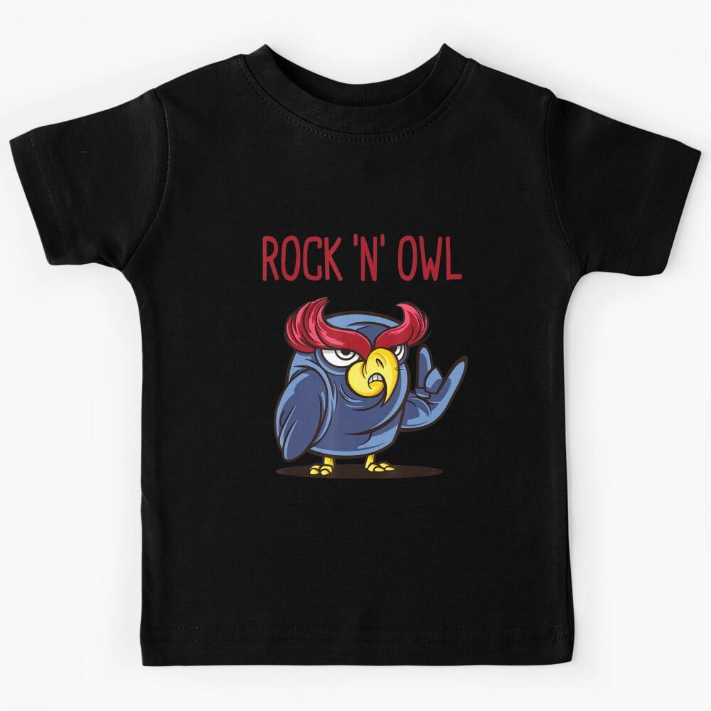 Rock N Owl Devil Horns Rock And Roll Heavy Metal Kids T-Shirt 110