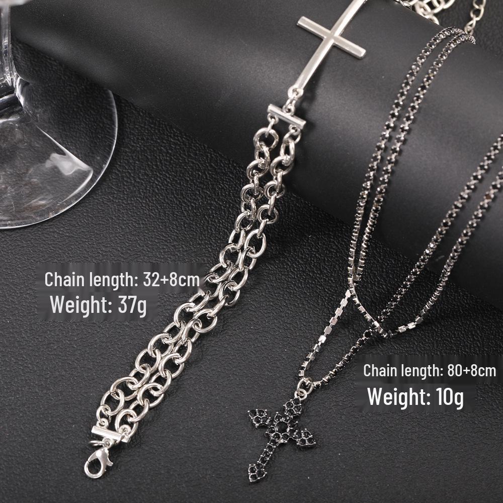 Модное панк-ожерелье с темными цирконами, двухслойное: Европейская и американская титановая сталь