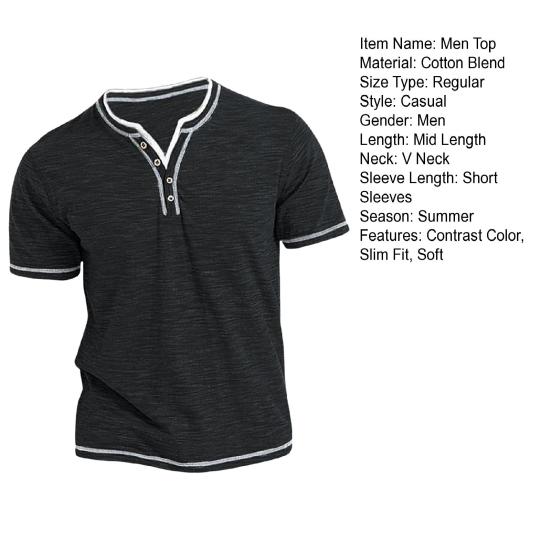 Pánský top Knoflíček Výstřih do V Krátké rukávy Měkký kontrast Barva Pruhovaný Ležérní svetr Střední