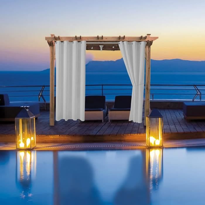 Rideaux d'extérieur - ele eleoption - blanc lait - hydrofuges - anti-uv - 4 pièces