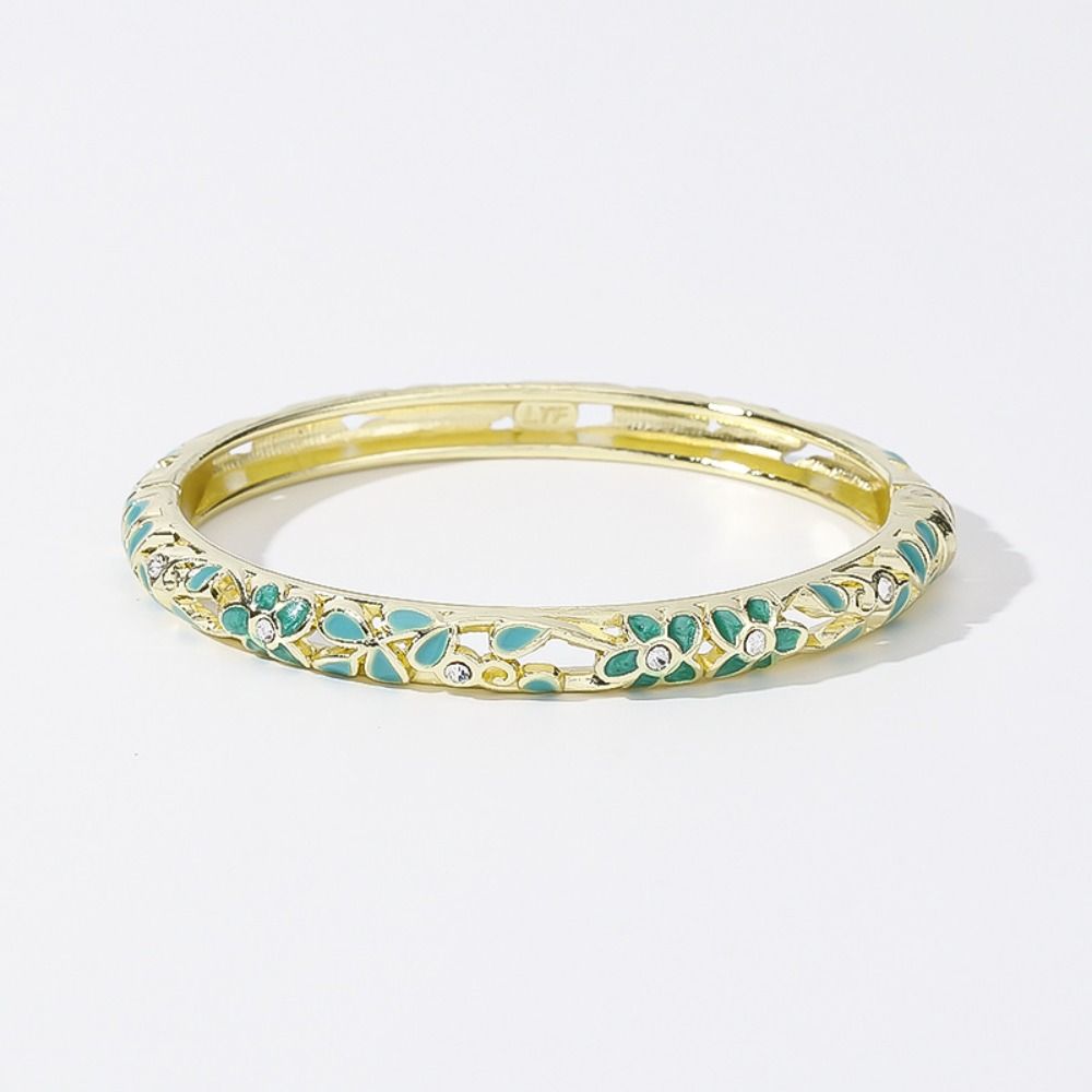 Colorful Flower Crystal Bangle Enamel Women's Hand Bracelet Vintage Cloisonne Bangle Jewelry Gifts