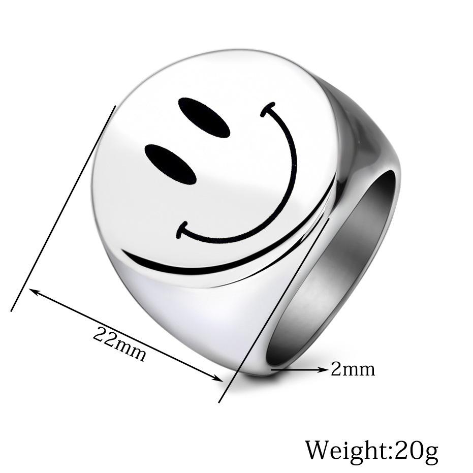Round Smiley Face Fashion Ring - 22MM Laser Engraved Stainless Steel
