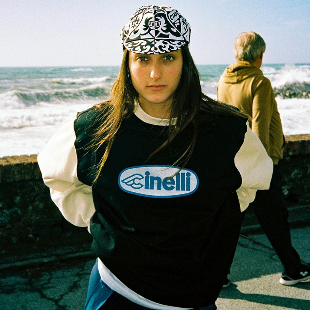 Gruppo Cinelli Crewneck Long Sweatshirt, Sleeve, Oval, Black/White