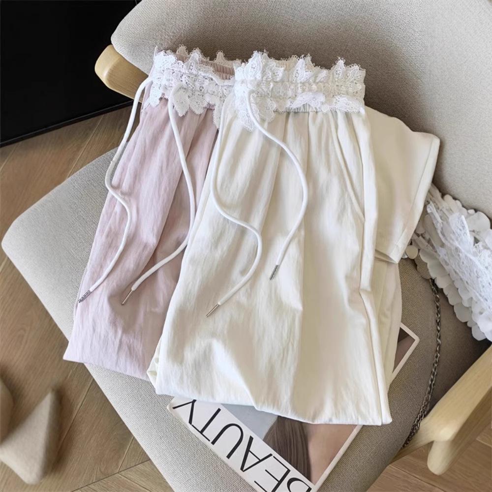 2025 Spring French High-Waist Lace Wide-Leg Casual Floor-Length Pants