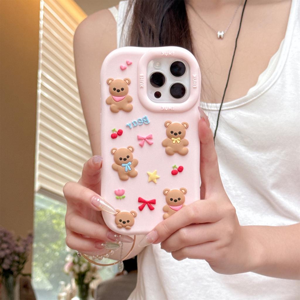 For iPhone 16 Pro Max Silicone Case Shockproof Anti Slip Cute Five Bears Design Phone Back Cover