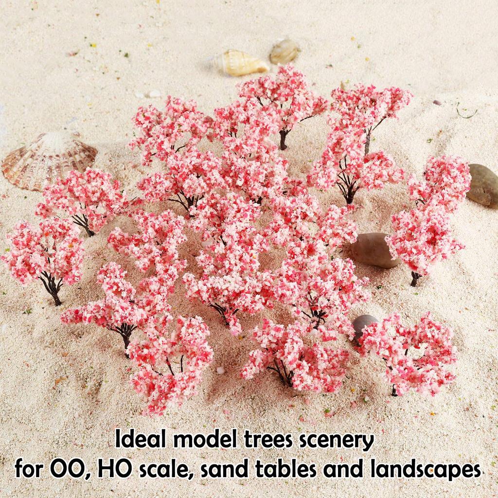 20pcs Cherry Tree Diorama Cherry Tree Railway Model Pink Flower Tree Model Model Tree for Potted Landscape Iron Wire Architectural Model Scenery