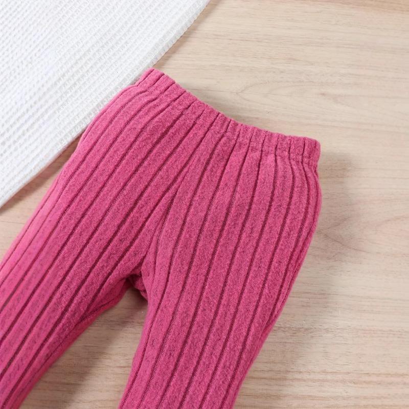 Girls Autumn Short Long-Sleeved Suit Fleece-Lined Warm Bell-Bottom Pants Spring Fall Butterfly Rose Red Home Casual Outing Versatile Two-Piece Set