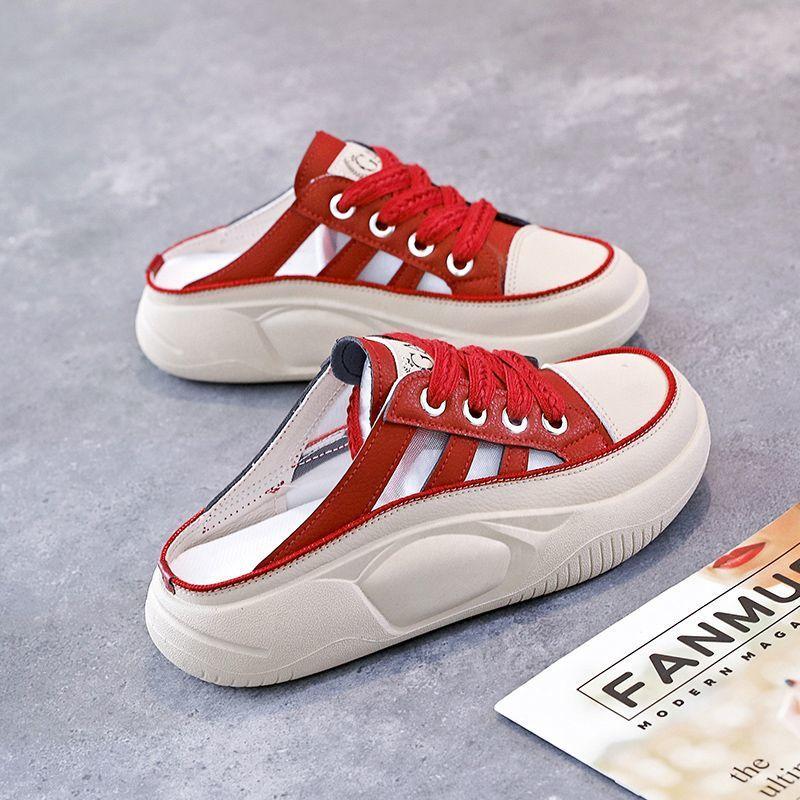 

2025 new bag head half slippers, light soft sole and breathable thick sole lazy shoes, women s white shoes, women s versatile models 40 красный