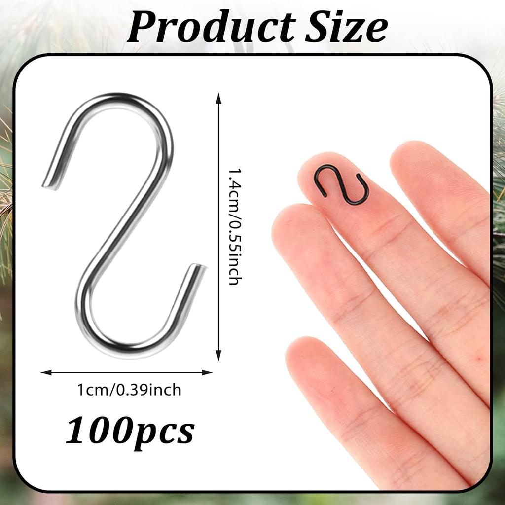 100 Pcs Mini S Shaped Hooks - 1/2 Inch Craft Hanging Hooks for DIY Jewelry Key Chain Connectors (Silver)