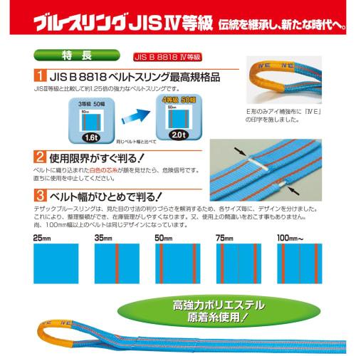 Tesac Blue Sling, JIS Grade 4, Eye-Eyed on Both Ends, 35mm Wide x 4.5m Long