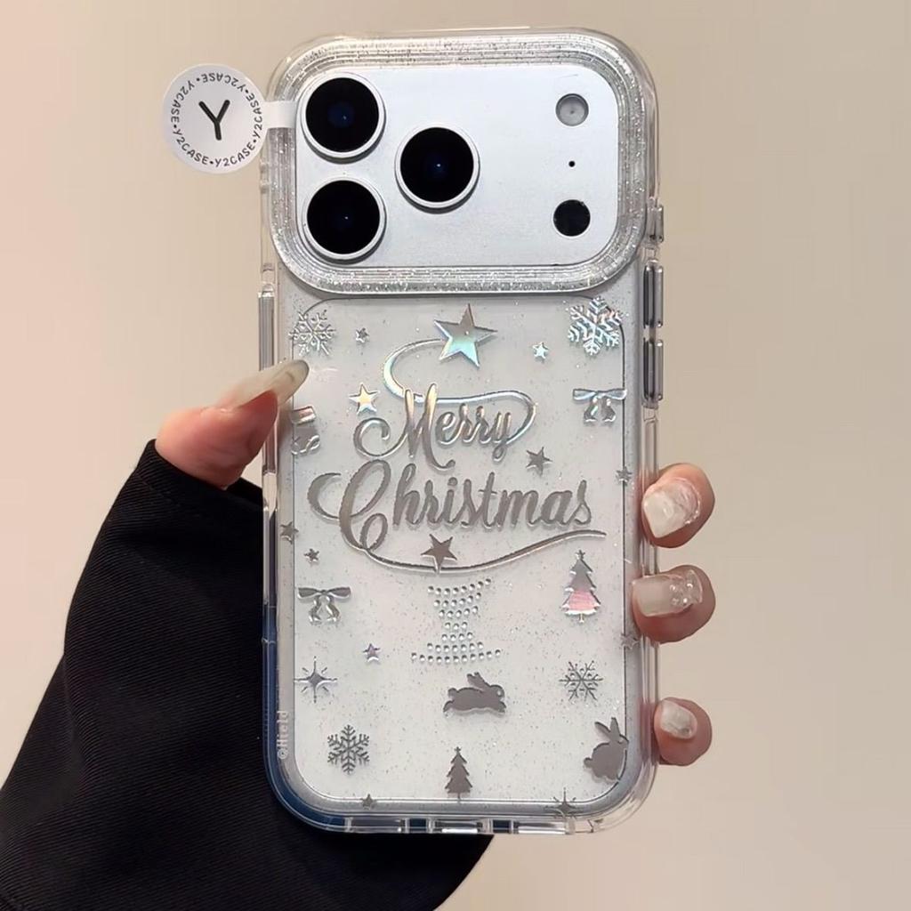 Winter Snowflakes Christmas Bunny Glitter Phone Case For iPhone 17 Air 16 15 14 12 13 11Pro Max Plus Anti Drop Protective Cover