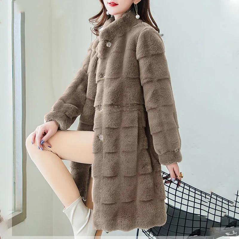 Cappotto in pelliccia sintetica da donna autunno inverno Nuovo cappotto in visone imitazione di media lunghezza Giacca in pelliccia morbida e confortevole di grandi dimensioni 3XL