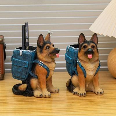 Hund Pennhållare German Shepherd Pen Penn Cup Organizer Skrivbord Penn Cup Makeup Borsthållare Kontorsskrivbordsdekoration