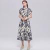 Summer Floral Print Shirt Dress for Women Short Sleeve Maxi Sundress with Lapel Neck Buttons Vintage Fashion Belted Robe
