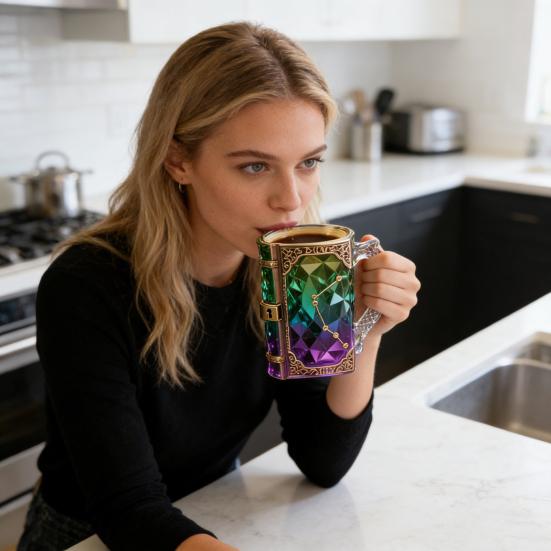 Book-Shaped Coffee Mug with Secret Lock Unique Bibliophile Tea Cup for Hot Cold Drinks Home Library Decor Collectors Fantasy Lovers Gifts