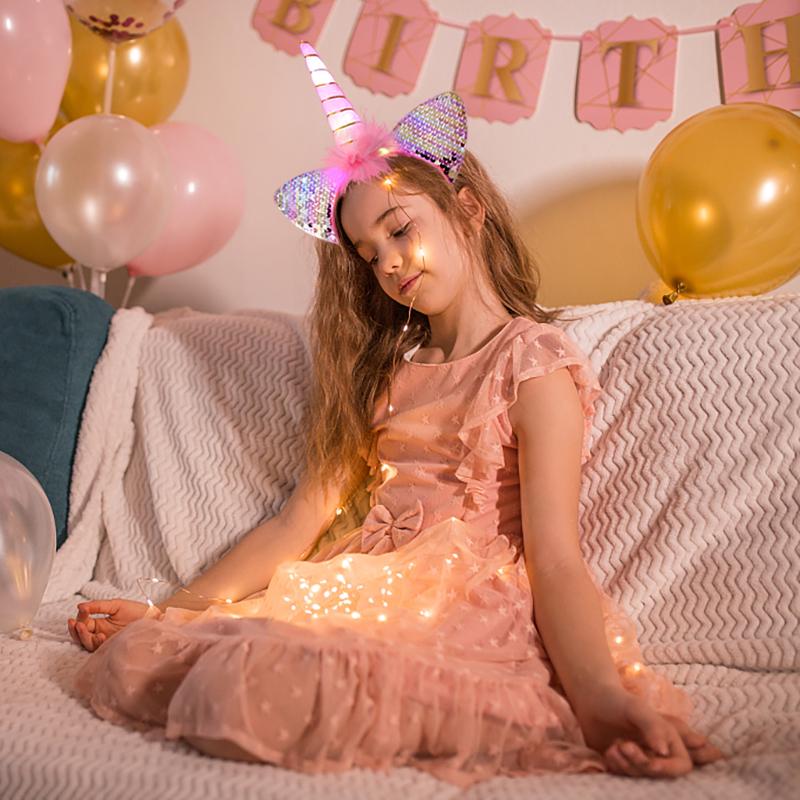 LED Lys Enhjørning Pannebånd Barn Jente Bursdag Tegneserie Hodeplagg Hårtilbehør Regnbue Enhjørning Temafest Dekorasjonsrekvisitter