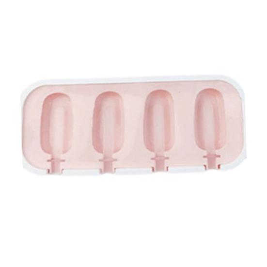 Silicone Ice Cream Mold with Anti-Spill Dust-Proof Cover 4 Cavities Cute Shapes Popsicle Mold розовый