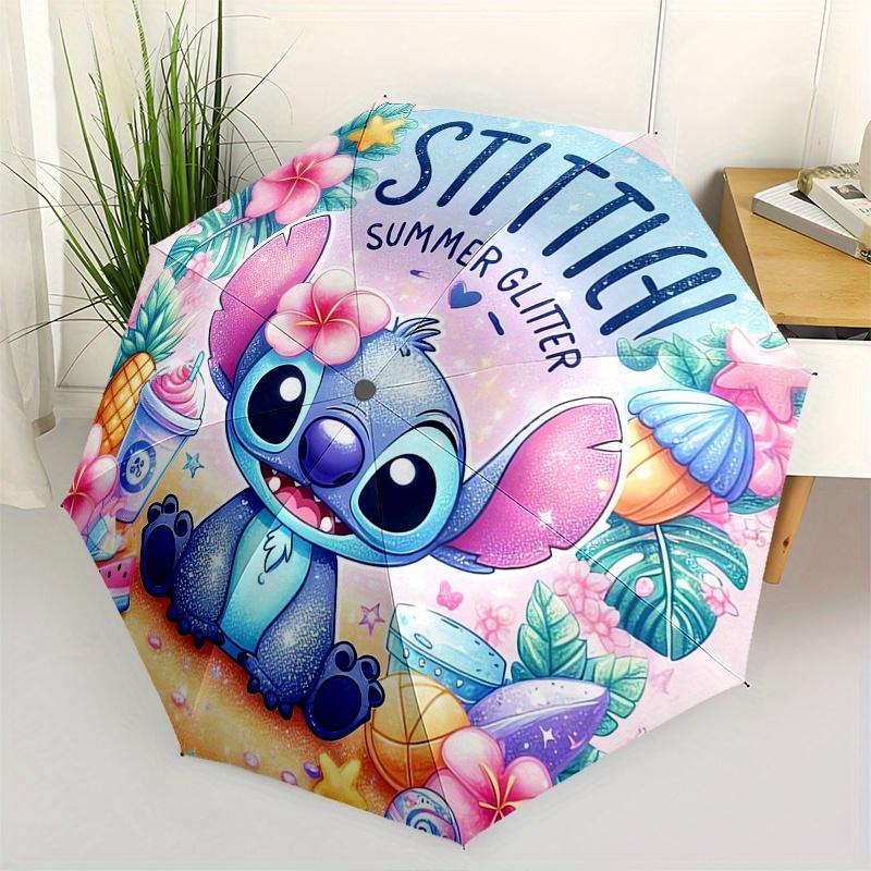 

Stitch Summer Glitter Themed folding umbrella, the best choice for gift giving, 8 ribs, casual, durable, lightweight and portable travel umb