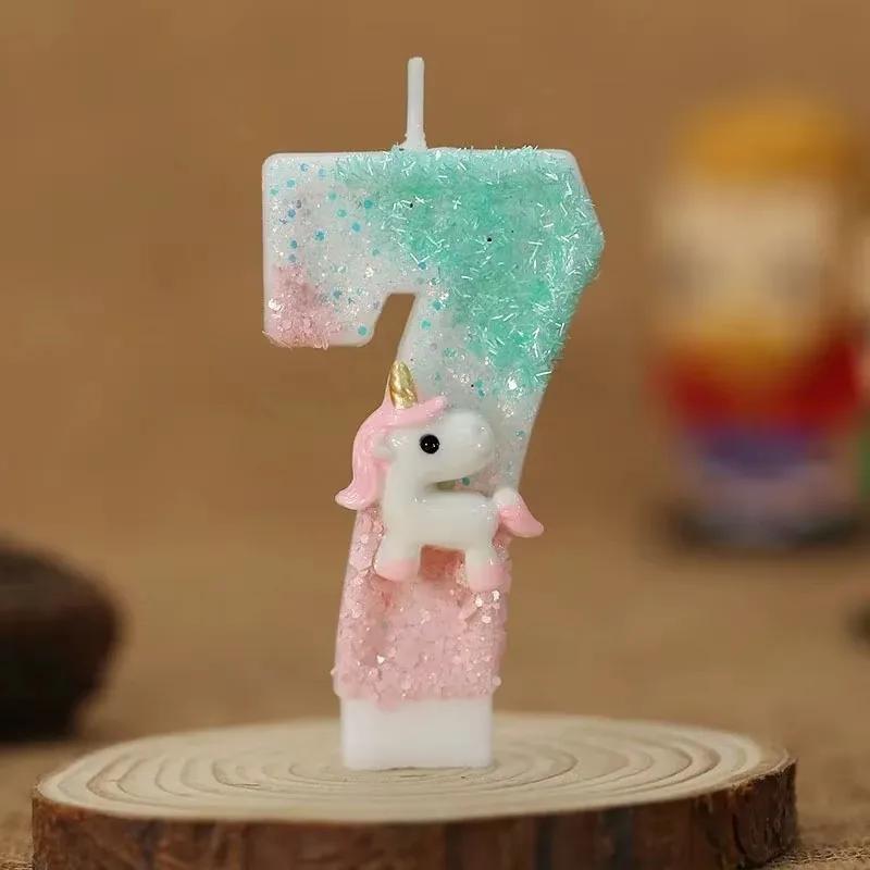 3D Number Birthday Candle Pink Glitter Unicorn Cake Decorating Party Anniversary Cake Decor for Cake Children's Birthday Candle