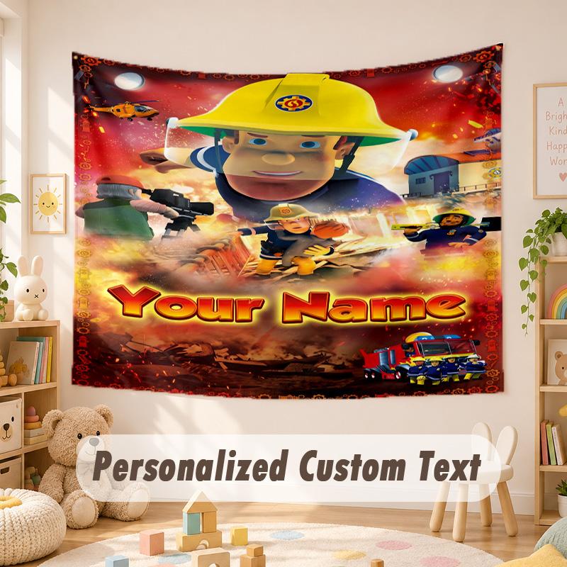 Custom Name Text Tapestry,Fireman Sam Boho Wall Hanging, Decorative Backdrop Tapestry For Room