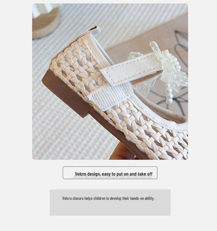 Spring 2026 Baby Girl Bow Princess Walker Shoes - Hollow Weave Leather