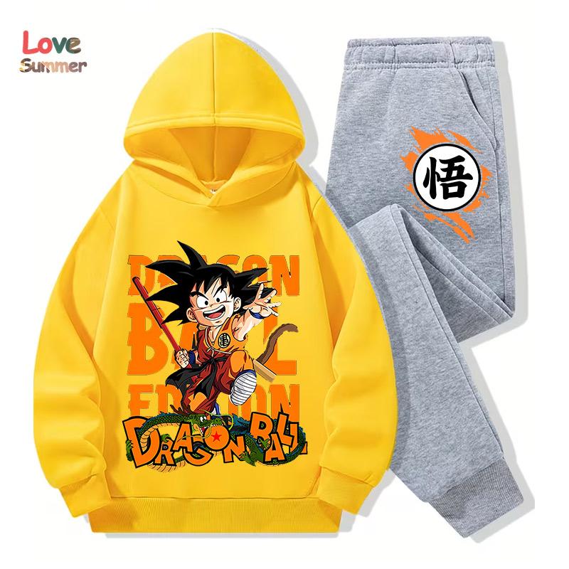 2-teiliges Jungen-Hoodie-Set Anime-Hoodie-Hose 3-14 Jahre Kinder Trainingsanzug DragonBall Kleidung Goku Hoodie Jungen Sweatshirt Sportlich Geschenk Ideal Täglich Outdoor-Bekleidung