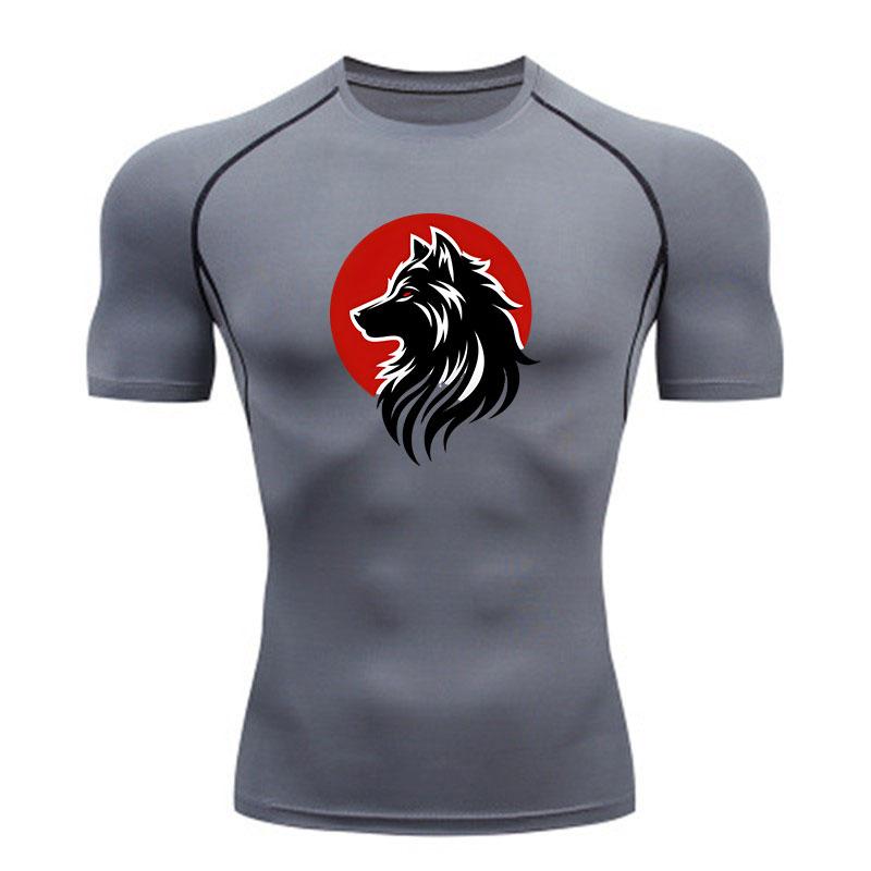 Men's Compression Athletic Workout T-Shirt, Cool Black Wolf