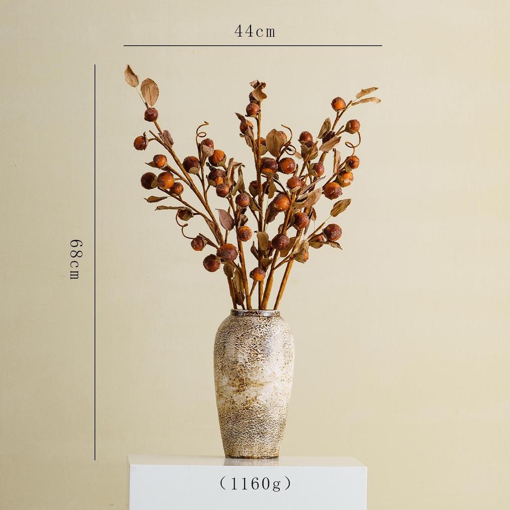 Shu Men Chinese Wabi-sabi Style Ceramic Vase for Dried Flowers – Retro Coarse Pottery Ornament for Living Room Decor.