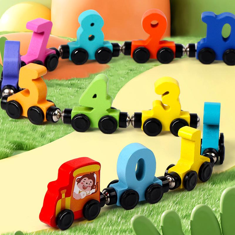 

Деревянный магнитный поезд с цифрами, строительные блоки для раннего развития